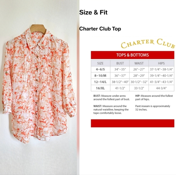Charter Club 100% Linen Orange & White Floral Button Down Blouse - Picture 8 of 16
